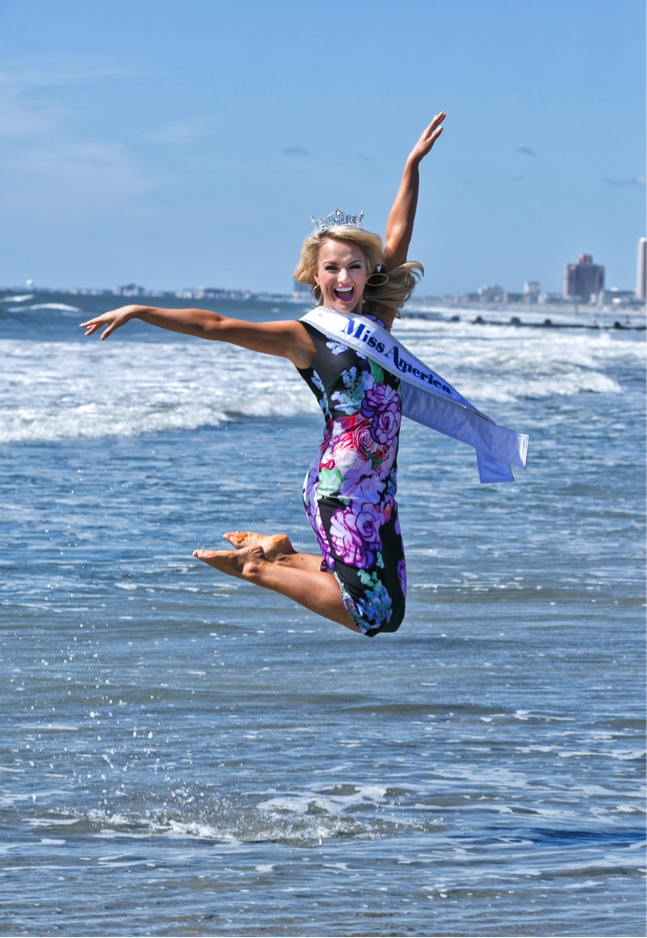 Savvy Shields, Miss America does the traditional toe dip in a floral dress