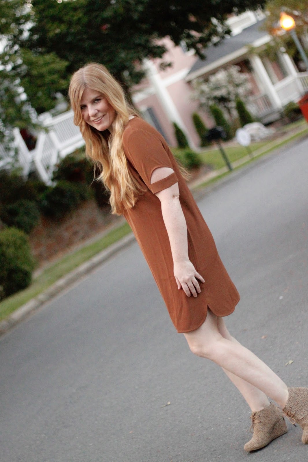 Tobi dress with TOMS wedges for working moms
