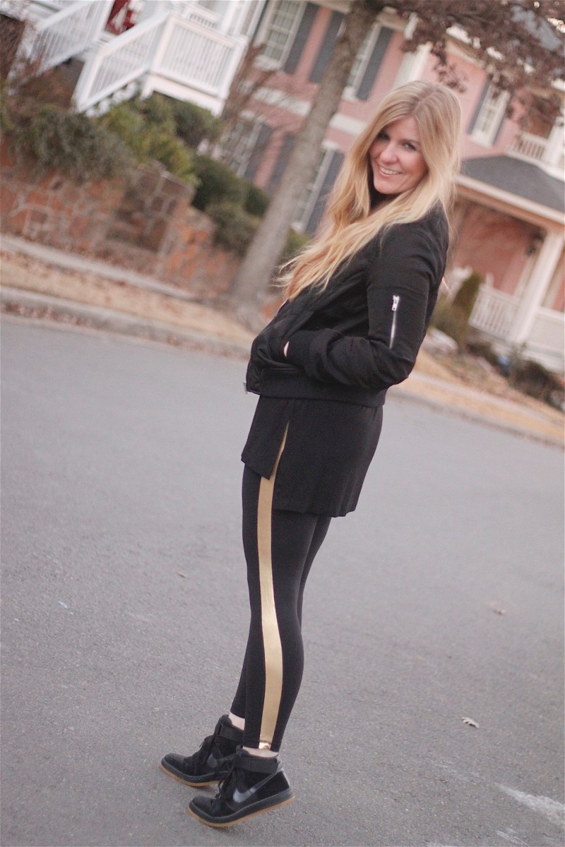 black pants gold stripe