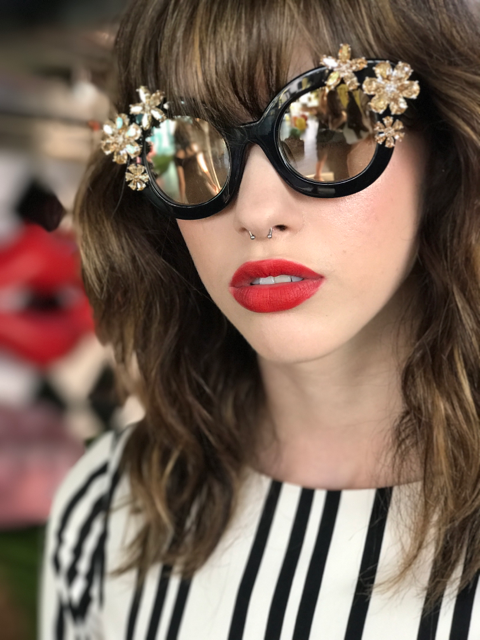 alice and Olivia eyewear with Maybelline New York lipstick